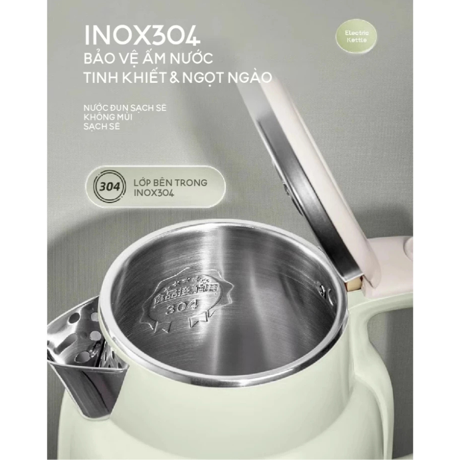 Ấm Đun Siêu Tốc 1.5L Bear ZDH-E15S6 (EKT-155GK) - 1500W, Lòng Inox 304, Sôi Nhanh - Hàng Chính Hãng