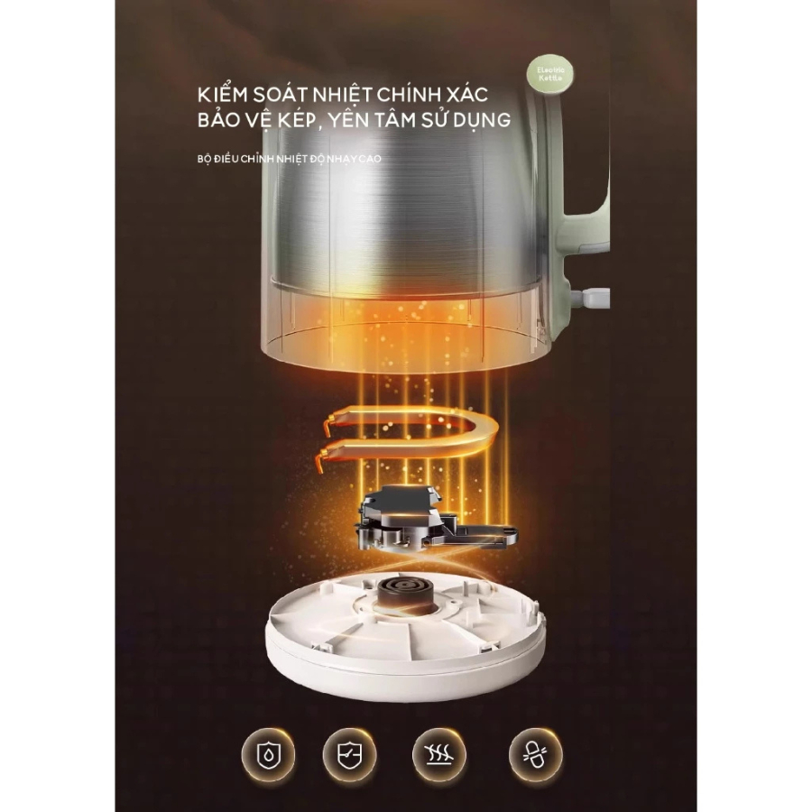 Ấm Đun Siêu Tốc 1.5L Bear ZDH-E15S6 (EKT-155GK) - 1500W, Lòng Inox 304, Sôi Nhanh - Hàng Chính Hãng