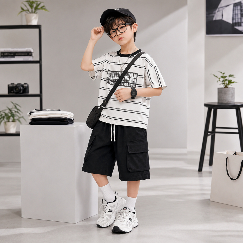 Áo Phông KẺ NGANG (JUUZUM) Bé Trai, Chất Cotton Mềm Mịn Thấm Hút Mồ Hôi, Phối Viền Cổ, size từ 17-60kg
