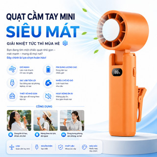 Quạt Cầm Tay Mini Để Bàn 2in1 Pin 3600mAh Gió Mạnh 100 Tốc Độ Sạc USB Gấp Gọn Tiện Lợi