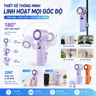 Quạt Cầm Tay Mini Để Bàn 2in1 Pin 3600mAh Gió Mạnh 100 Tốc Độ Sạc USB Gấp Gọn Tiện Lợi