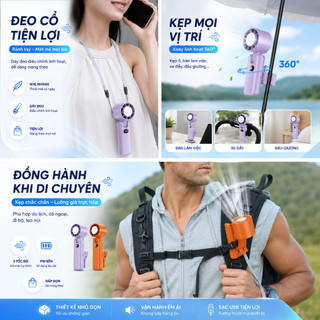 Quạt Cầm Tay Mini Để Bàn 2in1 Pin 3600mAh Gió Mạnh 100 Tốc Độ Sạc USB Gấp Gọn Tiện Lợi