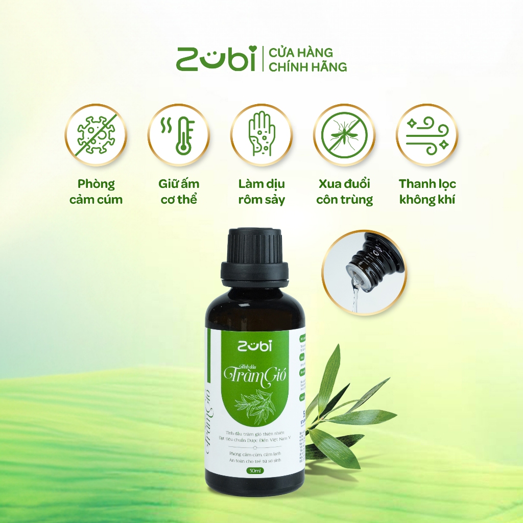 (50ml) Tinh Dầu Tràm Gió Zubi Đạt Chuẩn Dược Điển Việt Nam 5 Dr.Papie Phòng Cảm Cúm, Cảm Lạnh An Toàn Bé Sơ Sinh Mẹ Bầu