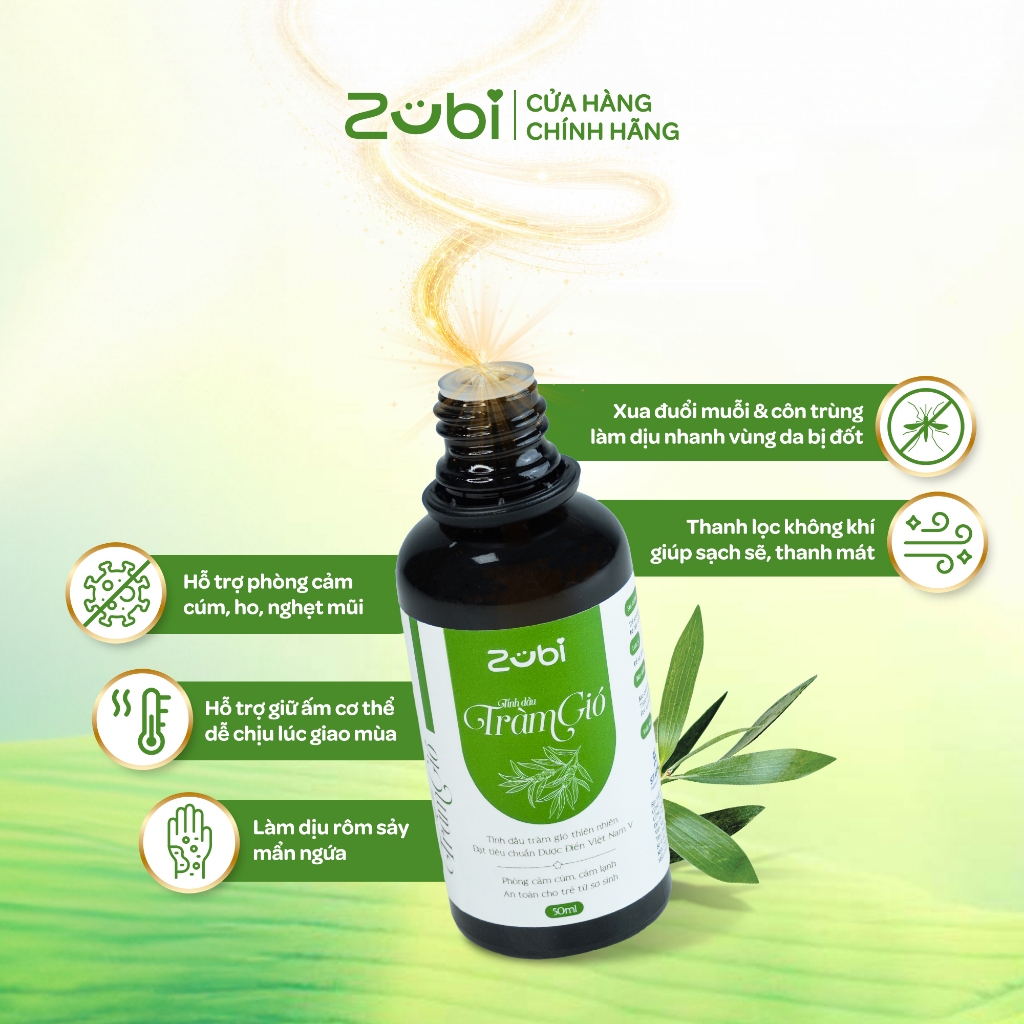 (50ml) Tinh Dầu Tràm Gió Zubi Đạt Chuẩn Dược Điển Việt Nam 5 Dr.Papie Phòng Cảm Cúm, Cảm Lạnh An Toàn Bé Sơ Sinh Mẹ Bầu
