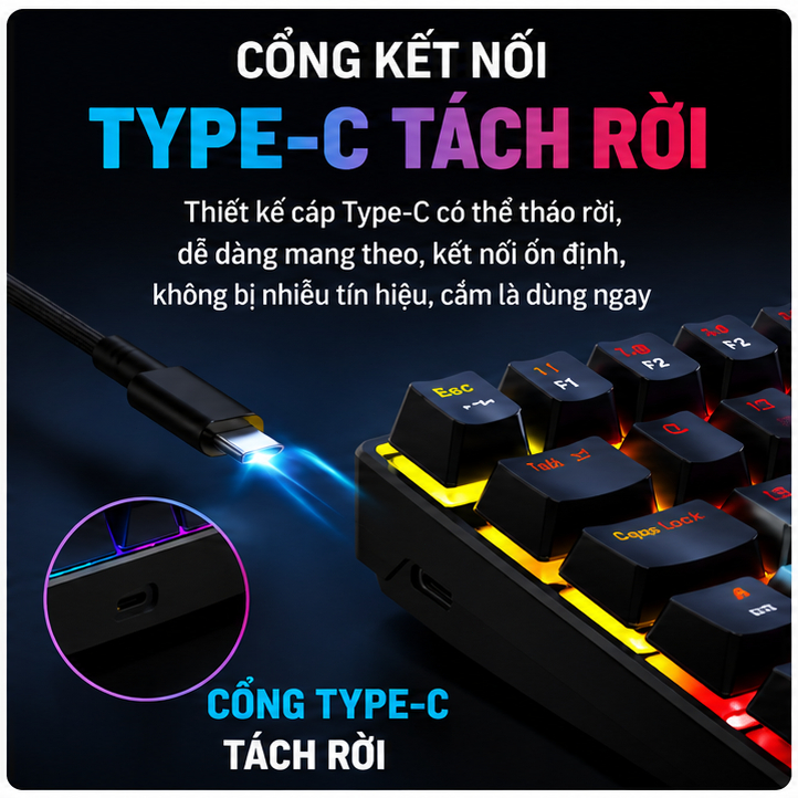 Bàn phím cơ phím trục xanh đen mini gọn nhẹ cho chơi game văn phòng di động
