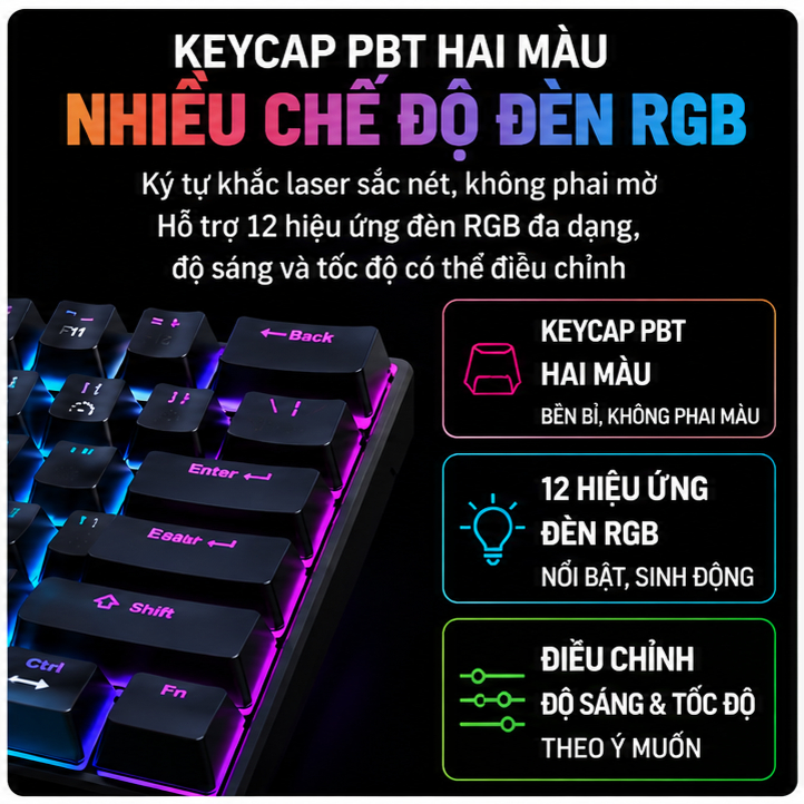 Bàn phím cơ phím trục xanh đen mini gọn nhẹ cho chơi game văn phòng di động