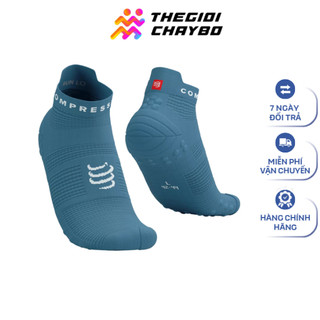 Tất Chạy Bộ Compressport Pro Racing Socks V4.0 Run Low - White/Black, Niagara Blue/White