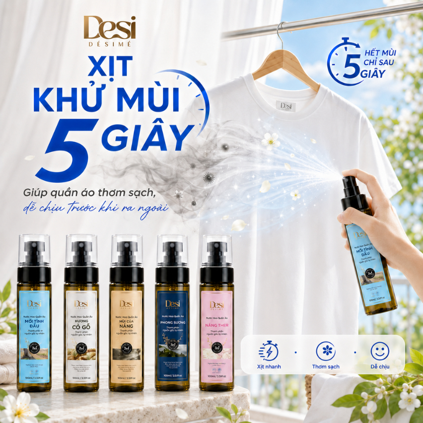Nước Hoa Quần Áo Desi Công Nghệ Lưu Hương Pháp, Xịt Khử Mùi Quần Áo Mùa Hè Thơm Lâu 24h Chai 100ml