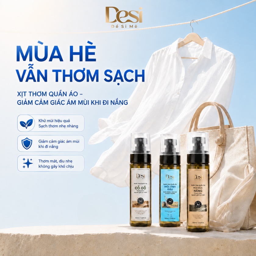Nước Hoa Quần Áo Desi Công Nghệ Lưu Hương Pháp, Xịt Khử Mùi Quần Áo Mùa Hè Thơm Lâu 24h Chai 100ml