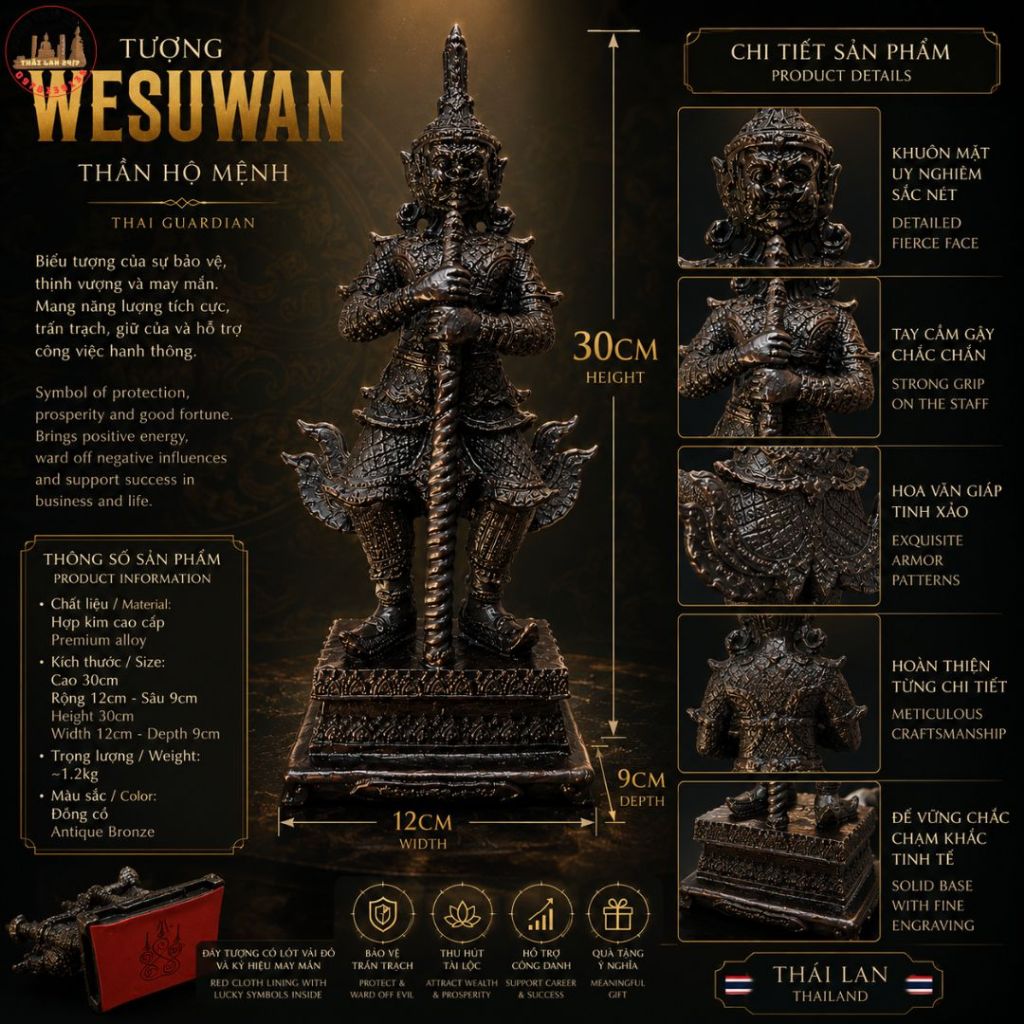 Tượng Decor Mini Wessuwan Thailand 30cm Vật Trang Trí Cá Nhân Mang Lại Cảm Giác Bình Yên
