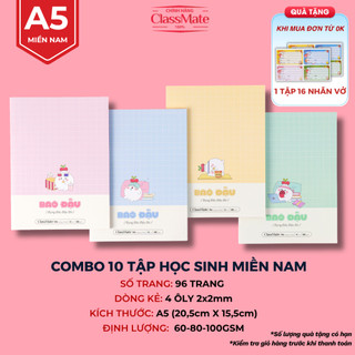 [MIỀN NAM BST 2026] Combo 10 Tập Học Sinh A5 Kẻ 4 Ô Ly CLASSMATE Bìa Dày Chống Nước Giấy 80-120gsm Không Thấm Mực