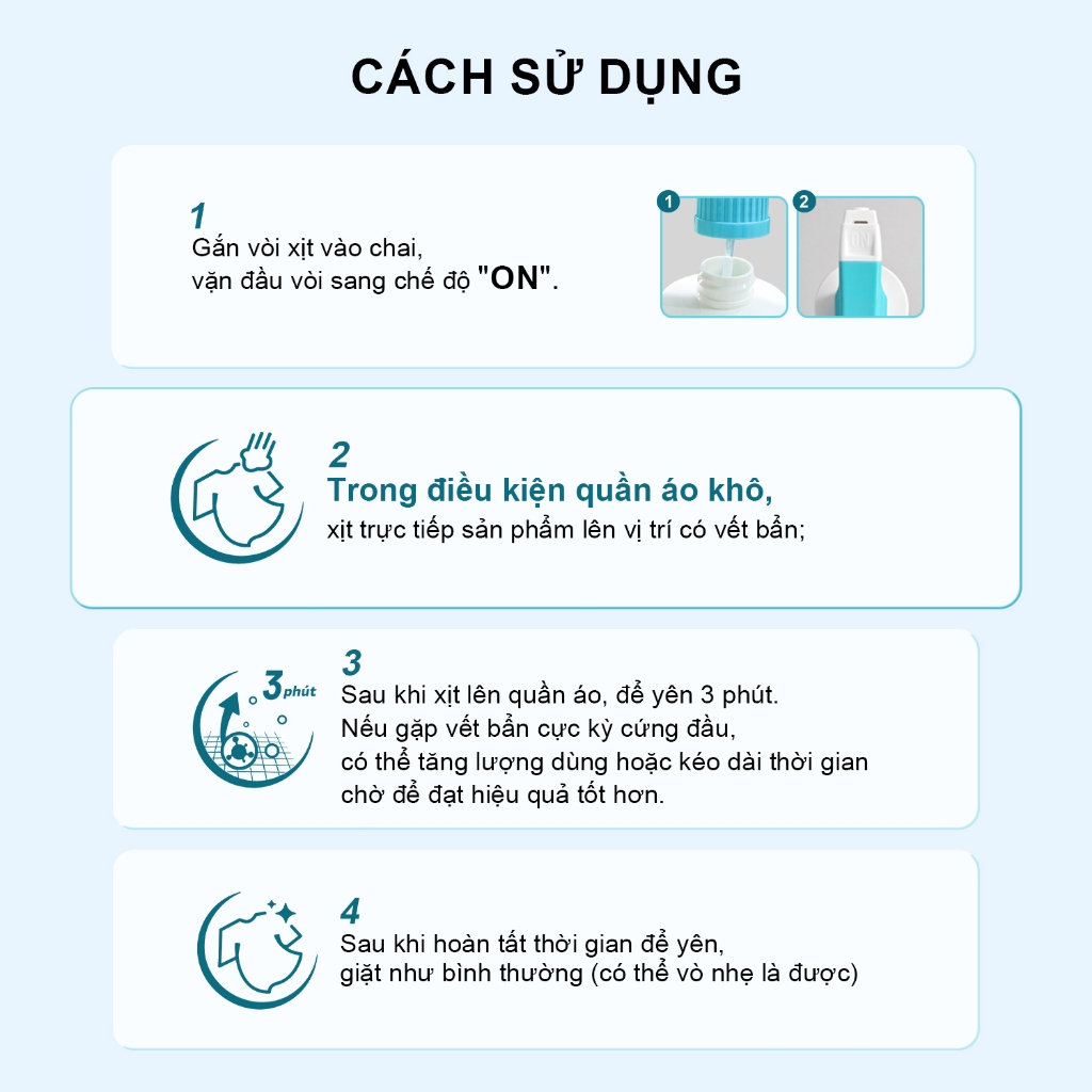 GrePower Xịt bọt tẩy vết bẩn cổ áo vải vóc 300ml có vòi xịt tiện lợi tẩy sạch vết bẩn cứng đầu cho quần áo gia đình