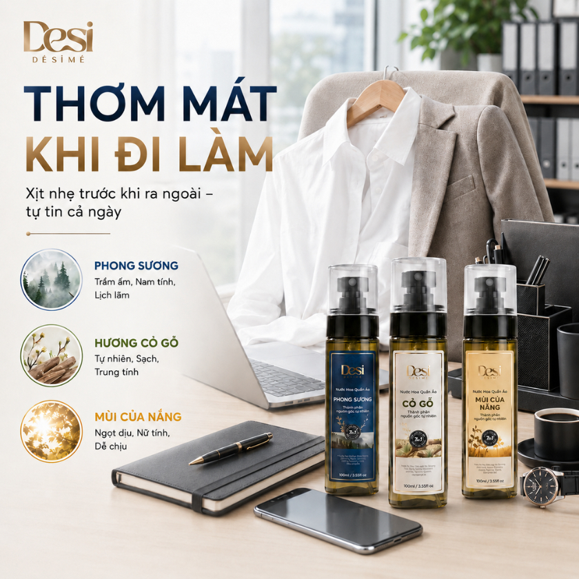 Nước Hoa Quần Áo Desi Từ Pháp 100ml, Xịt Thơm Khử Mùi Quần Áo Lưu Hương Lâu, Không Nồng Hợp Xịt Đi Làm
