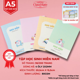 [TẶNG NHÃN VỞ] Combo 5/10 Tập Học Sinh Miền Nam Kẻ 4 Ô Ly BST 2026 CLASSMATE Size A5 Nhỏ 96/ 200 Trang Giấy 60- 100gsm