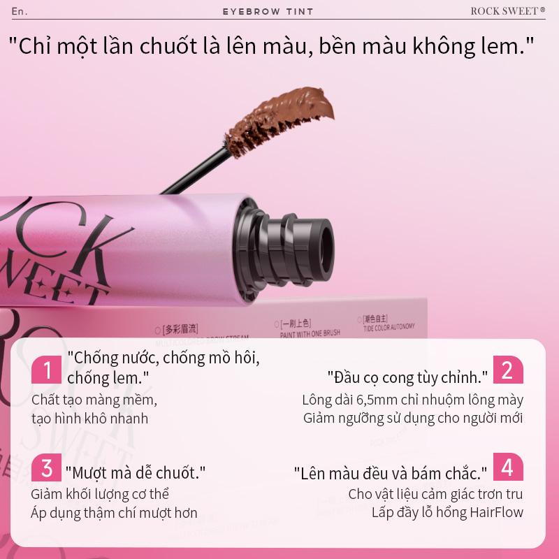 ROCKSWEET RS Mascara Lông Mày Nâu hồng nhạt – Chống nước, lâu trôi, nhanh khô, không lem