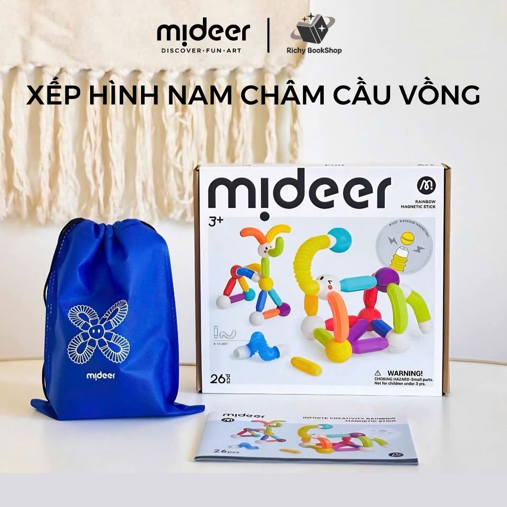 Đồ chơi thanh lắp ghép nam châm Mideer Rainbow Magnetic Building Sticks 26 chi tiết cho bé