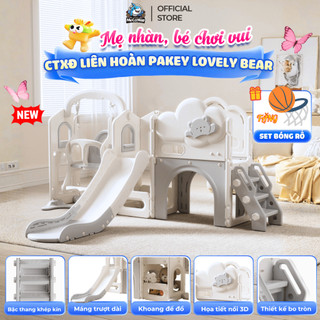 Bộ Cầu Trượt Xích Đu Liên Hoàn PAKEY Lovely Bear Nhiều Trò Chơi Thú Vị, Cầu Trượt Cho Bé KÈM BÓNG RỔ, Nhựa HDPE An Toàn