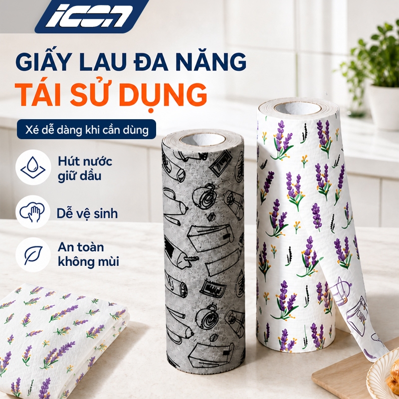 Khăn Lau Bếp Xé Tay ICON – Dày Dặn Bền Bỉ, Không Dễ Rách, Thấm Dầu Giữ Nước, Có Thể Tái Sử Dụng