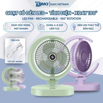 Quạt Vầng Trăng Đèn LED Tích Điện DAKI Gấp Gọn Sạc USB, 4 Cấp Gió Làm Mát Dùng Để Bàn, Đèn Phòng Ngủ Văn Phòng Nhỏ Gọn