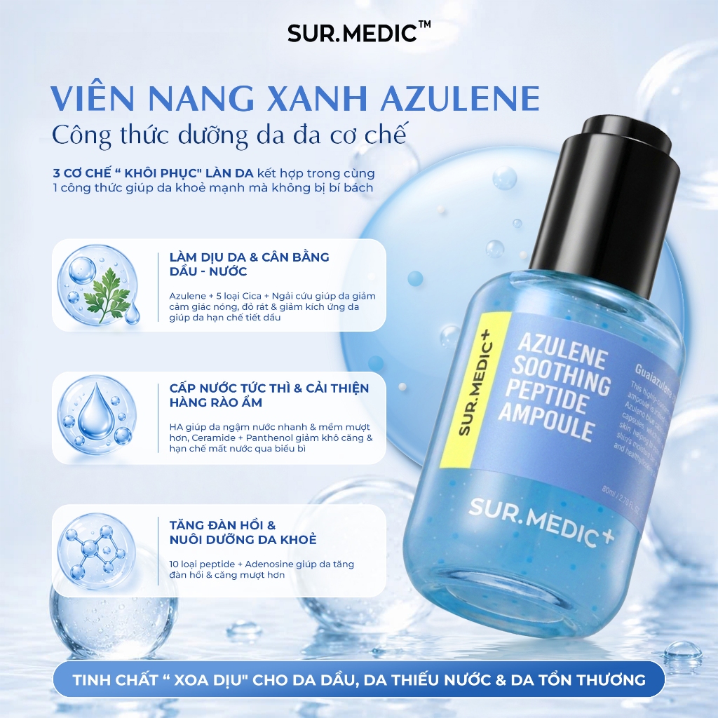 Surmedic x VHL - Tinh Chất Cấp Ẩm Sâu Sur.medic Azulene Soothing Peptide Ampoule 80ml | BigBuy360 - bigbuy360.vn