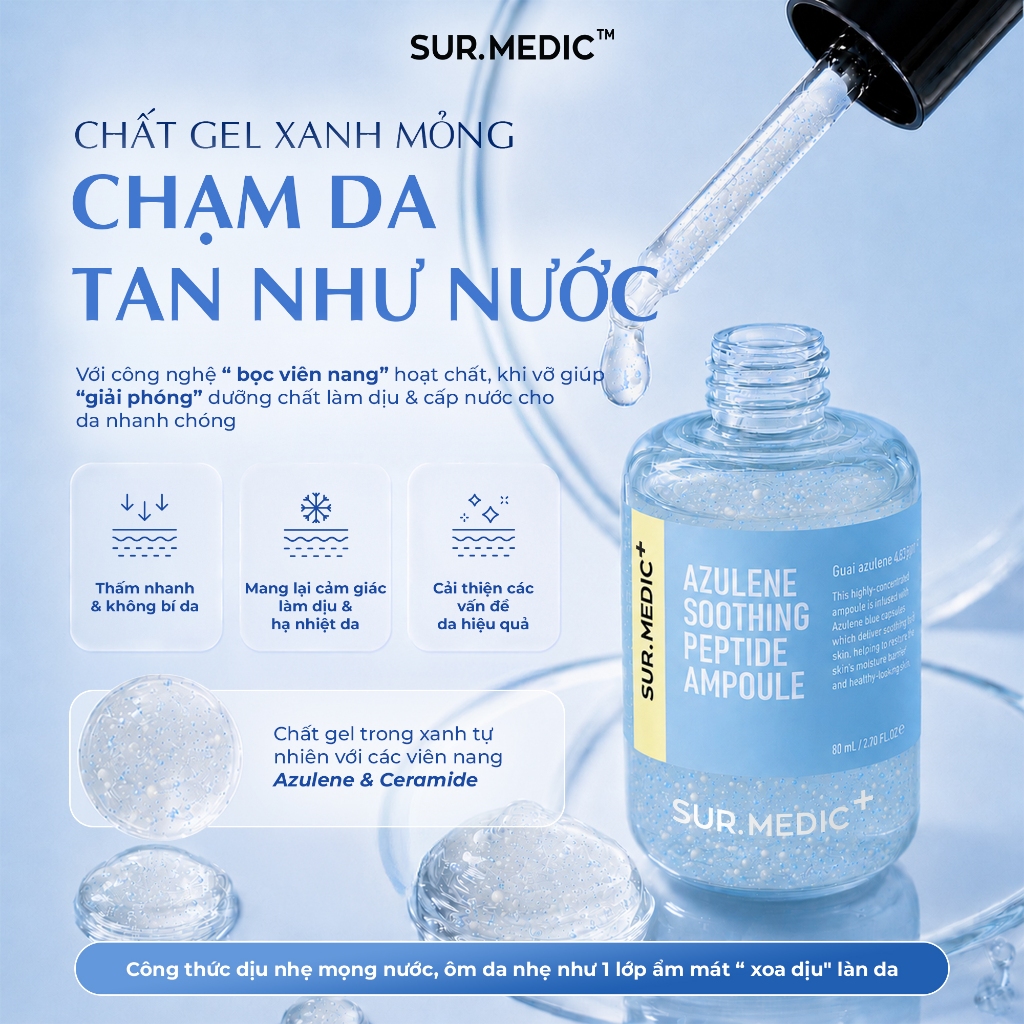 Surmedic x VHL - Tinh Chất Cấp Ẩm Sâu Sur.medic Azulene Soothing Peptide Ampoule 80ml | BigBuy360 - bigbuy360.vn