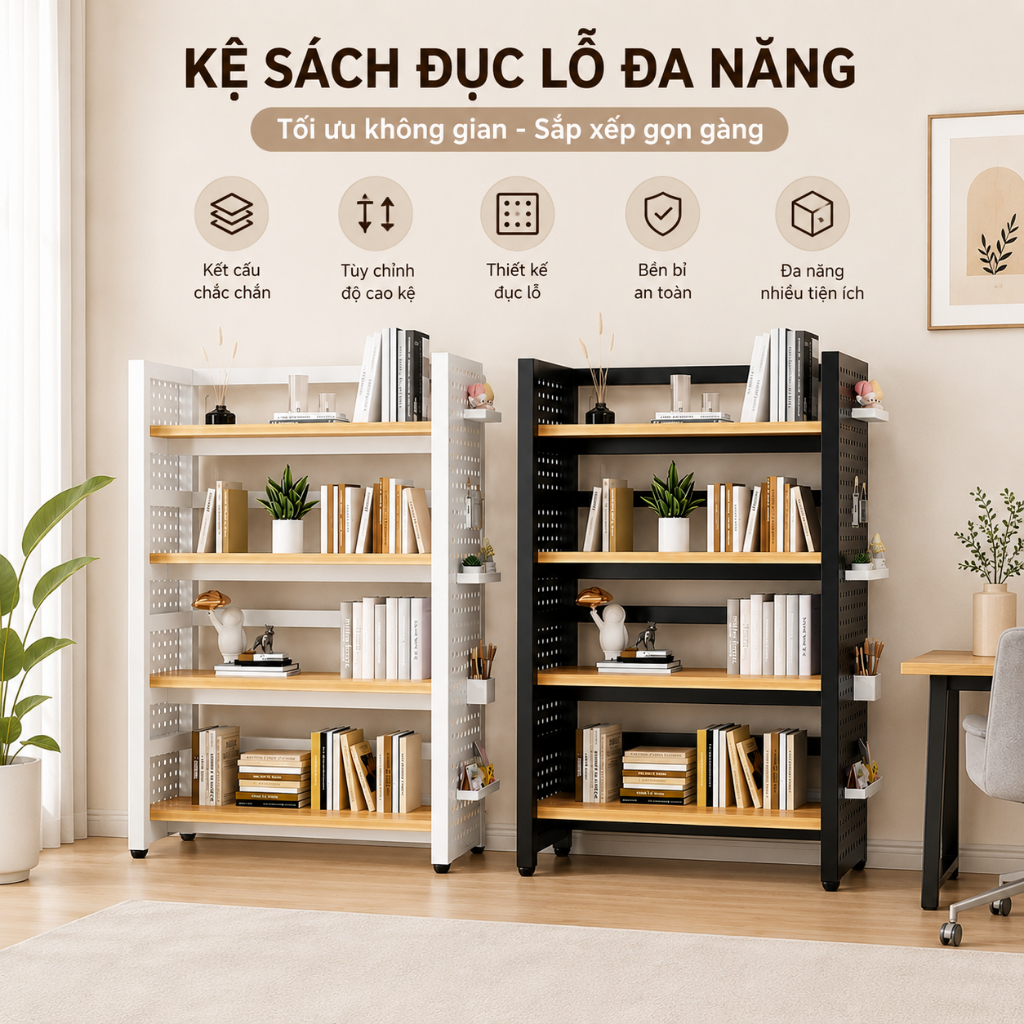 ALOVE Kệ Để Đồ Đục Lỗ Đa Năng Điều Chỉnh Tầng Kệ, Kệ Sách Lưu Trữ Phù Hợp Nhiều Không Gian | BigBuy360 - bigbuy360.vn