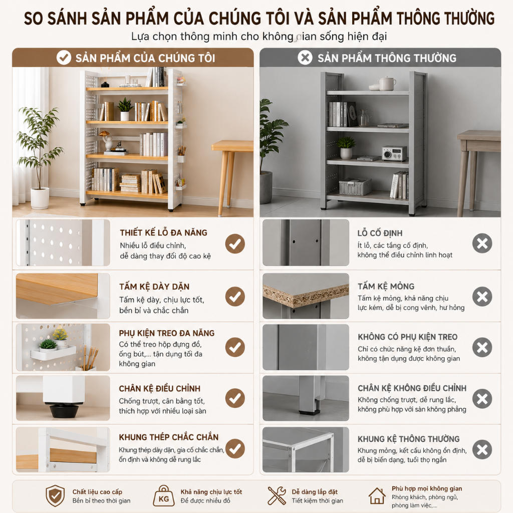 ALOVE Kệ Để Đồ Đục Lỗ Đa Năng Điều Chỉnh Tầng Kệ, Kệ Sách Lưu Trữ Phù Hợp Nhiều Không Gian | BigBuy360 - bigbuy360.vn