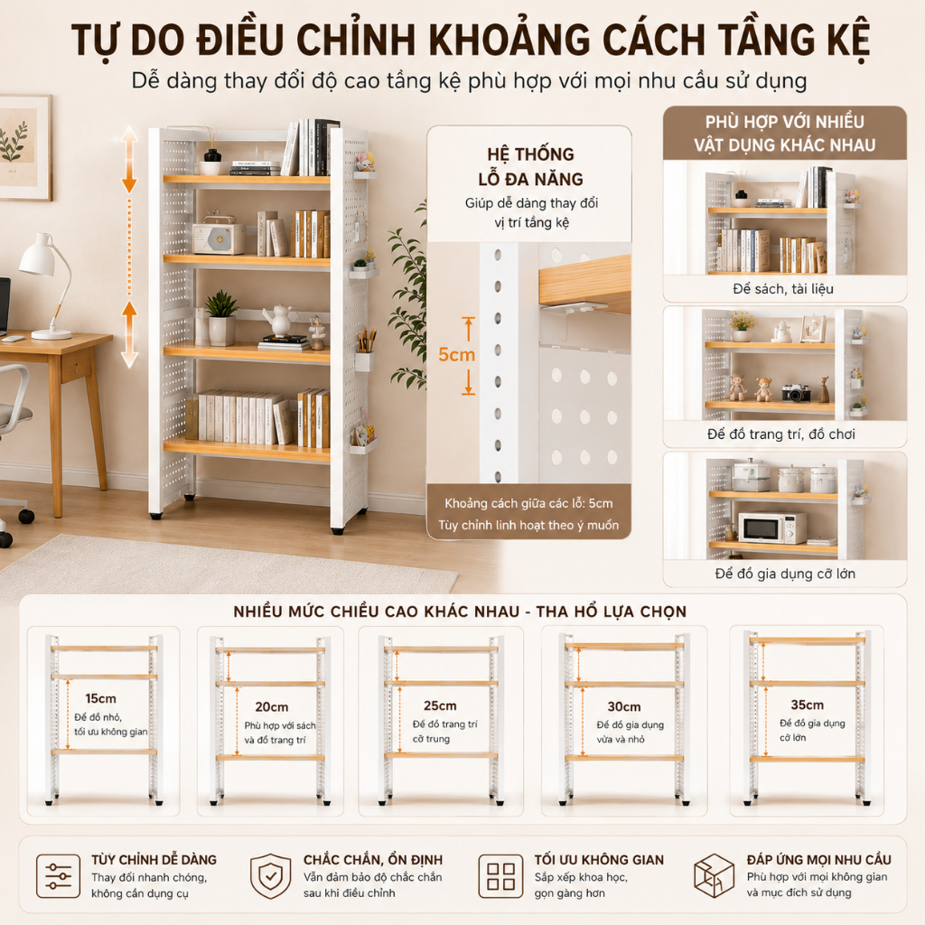 ALOVE Kệ Để Đồ Đục Lỗ Đa Năng Điều Chỉnh Tầng Kệ, Kệ Sách Lưu Trữ Phù Hợp Nhiều Không Gian | BigBuy360 - bigbuy360.vn