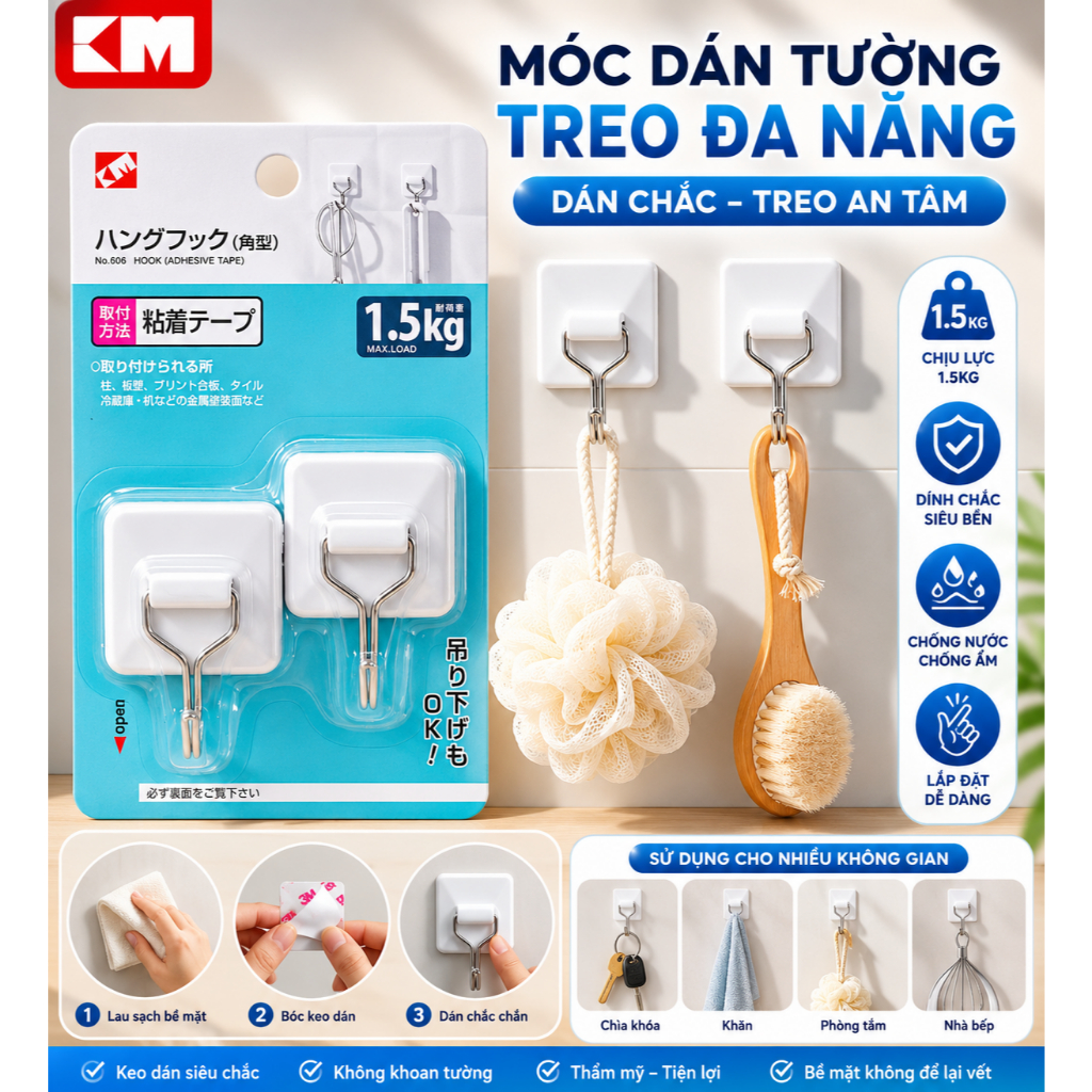 MÓC DÁN SIÊU DÍNH NHỰA ABS TREO ĐỒ NHẬT BẢN – CHỊU TẢI 1.5KG  606