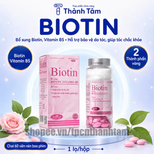 Viên uống BIOTIN CHAI 60V bổ sung biotin, vitamin B5 giúp giảm rụng tóc, bảo vệ da