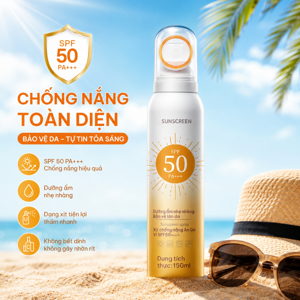 Kem Chống Nắng Body Dạng Xịt SPF50 PA+++ Dưỡng Ẩm Nhẹ Nhàng Không Nhờn Rít Chống Nước Mồ Hôi