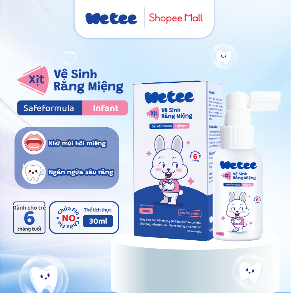 [6 THÁNG] Xịt Vệ Sinh Răng Miệng Wetee Cho Bé Từ 6 Tháng Tuổi Không Flour Ngăn Ngừa Sâu Răng - 30ml