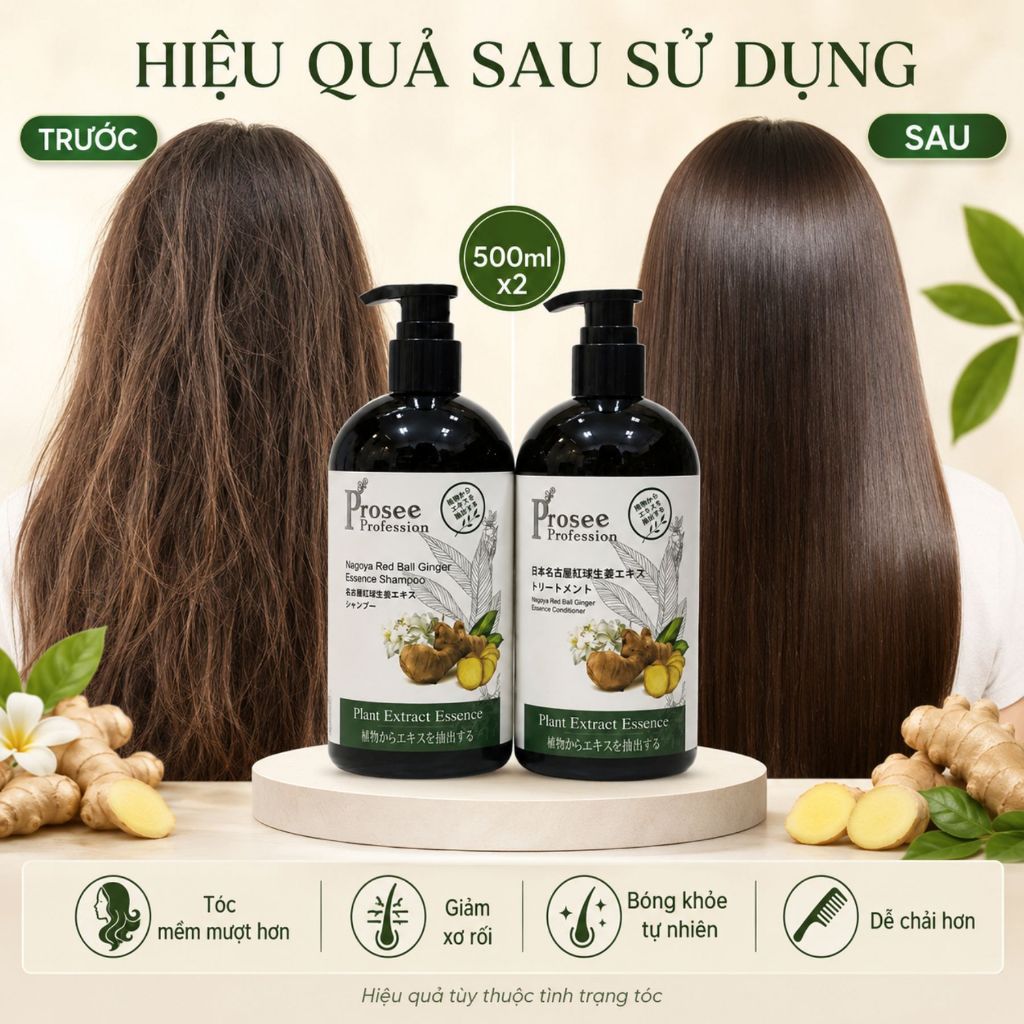 Dầu Gội Xả Gừng Dưỡng Sinh Prosee PS12/PC12 500ml | Sạch Thoáng Da Đầu, Tóc Mềm Mượt Chuẩn Salon