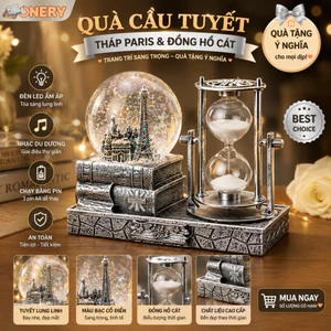 Quà lưu niệm - Quả cầu pha lê phát nhạc LED cổ điển - Đồng hồ cát trang trí cao cấp