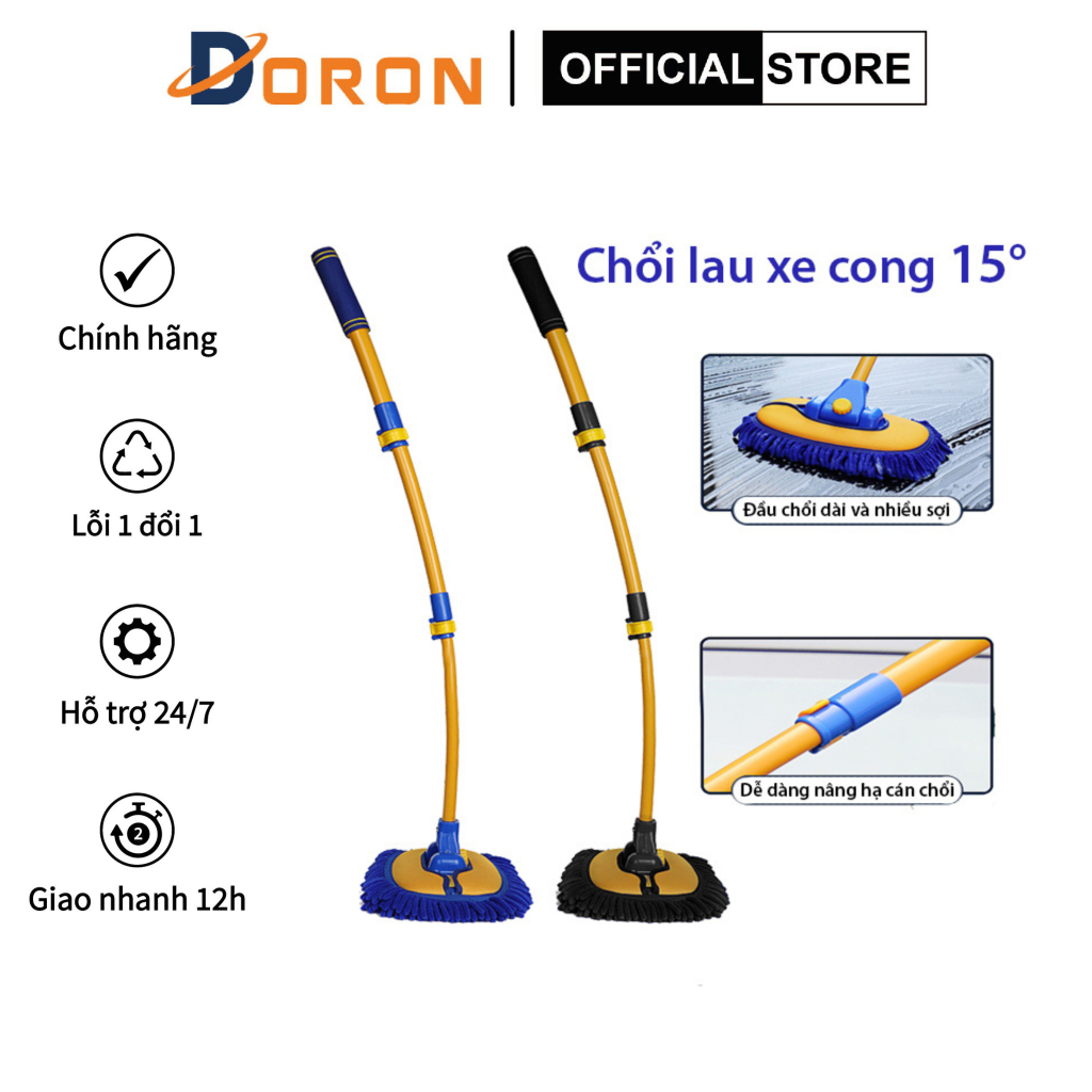 Chổi rửa xe ô tô cán dài 3 nấc chuyên dụng, uốn cong 15 độ