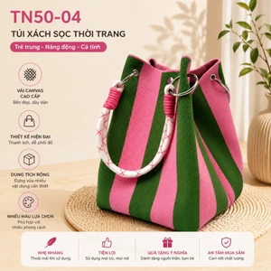 TN50 - Túi Xách Nữ Canvas Sọc Thời Trang, Túi Bucket Mini Đeo Vai Đeo Chéo Phong Cách Hàn Quốc
