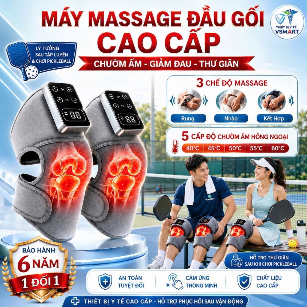 Máy Massage Chân Đầu Gối Chườm Nóng Ngải Cứu, Đai Quấn Đầu Gối Mát Xa Rung 3D Giảm Đau Buốt Khô Khớp