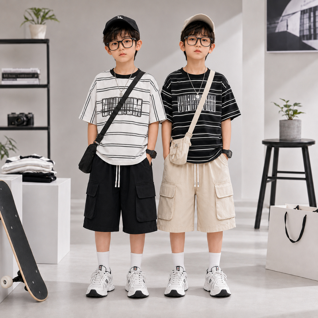 Áo Phông KẺ NGANG (JUUZUM) Bé Trai, Chất Cotton Mềm Mịn Thấm Hút Mồ Hôi, Phối Viền Cổ, size từ 17-60kg