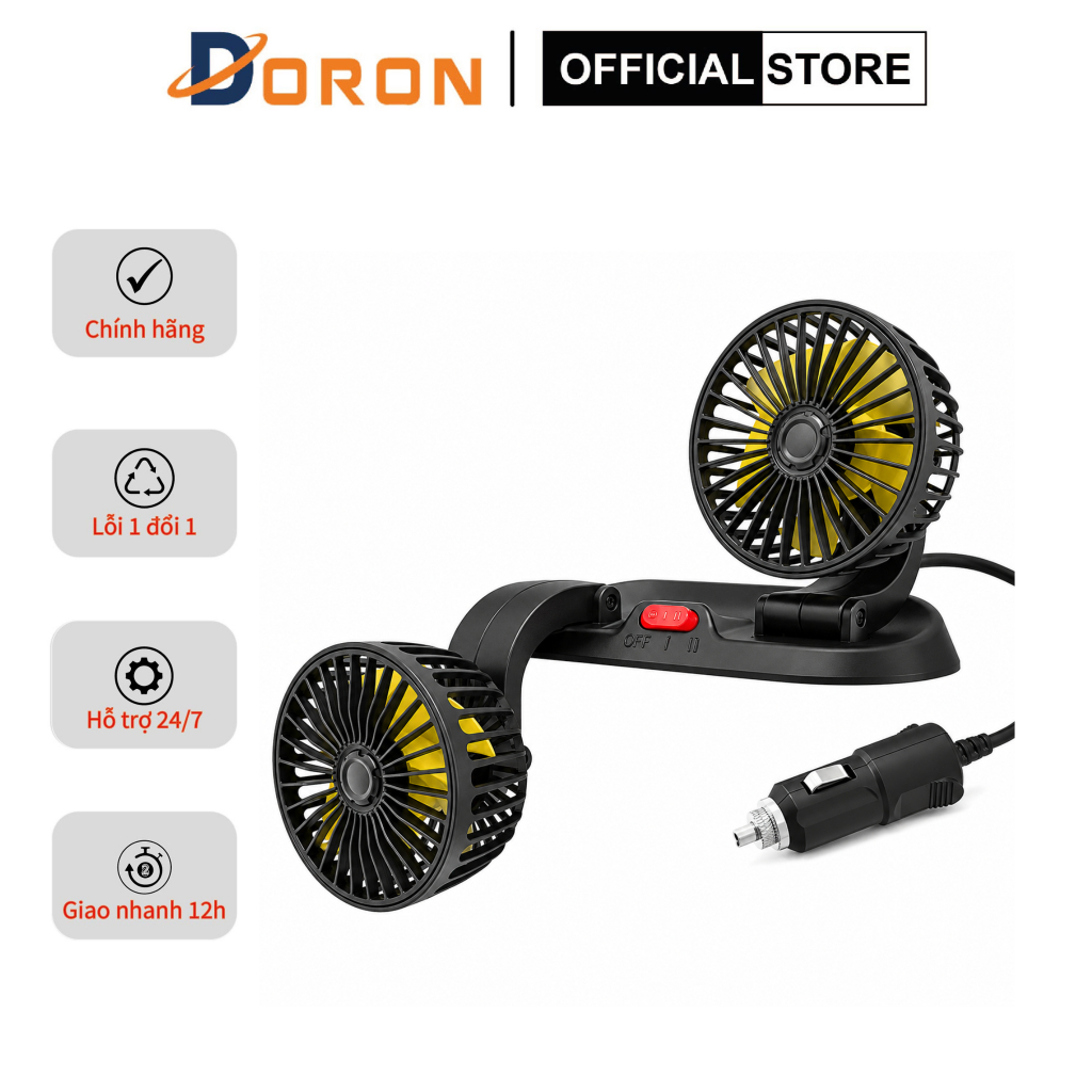Quạt ô tô đôi 10W cắm tẩu 12v xoay 360 độ cho xe tải, xe con