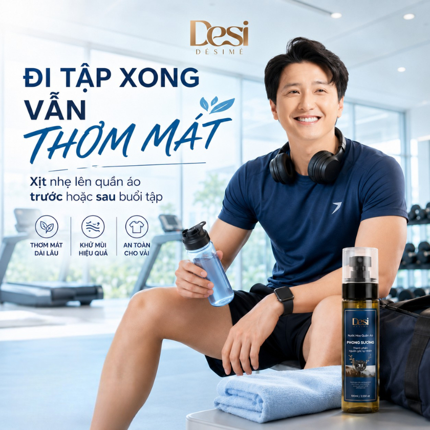Nước Hoa Quần Áo Desi Thơm Lâu, Xịt Khử Mùi Cơ Thể Thơm Tự Nhiên Dành Cho Dân Thể Thao, Tập Gym Chai 100ml