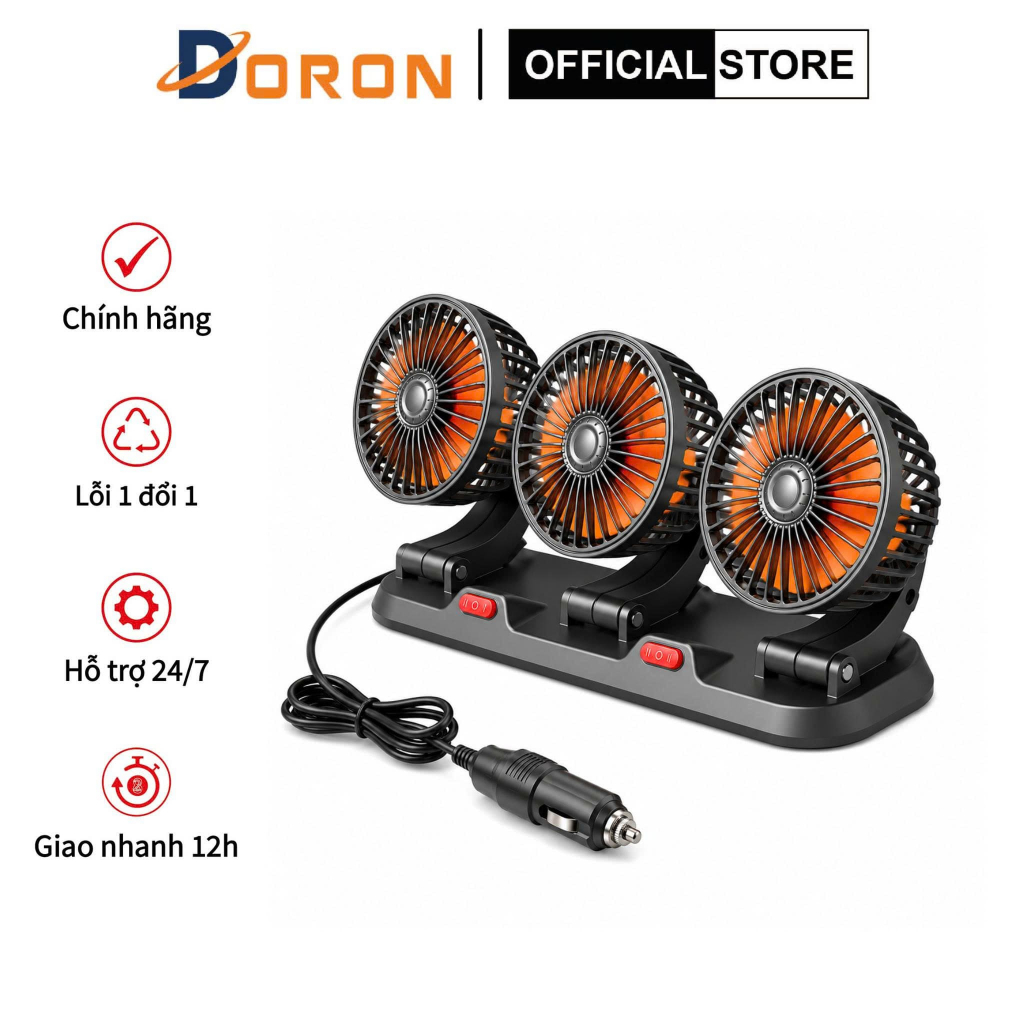Quạt ô tô 10W cắm tẩu 24v xoay 360 độ cho xe tải, xe con