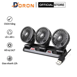 Quạt ô tô 3 hướng 10W ba đầu xoay 360 độ tiện ích trên xe hơi, bàn làm việc