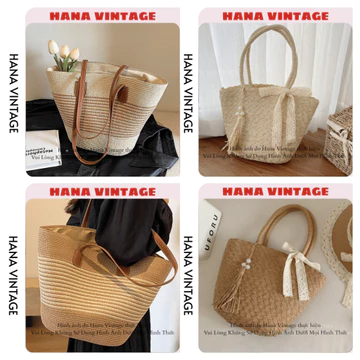 Túi Cói Biển, Túi Cói Vintage, Túi Đeo Vai Cho Nữ, Túi Cói Có Khoá Kéo Đi Biển, Đi Chơi, Phụ Kiện Biển