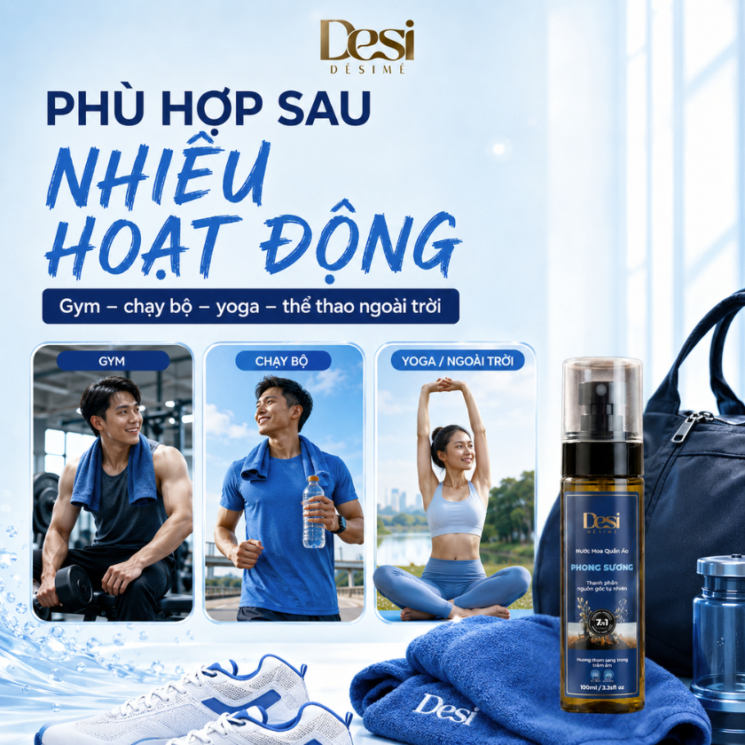 Nước Hoa Quần Áo Desi Thơm Lâu, Xịt Khử Mùi Cơ Thể Thơm Tự Nhiên Dành Cho Dân Thể Thao, Tập Gym Chai 100ml