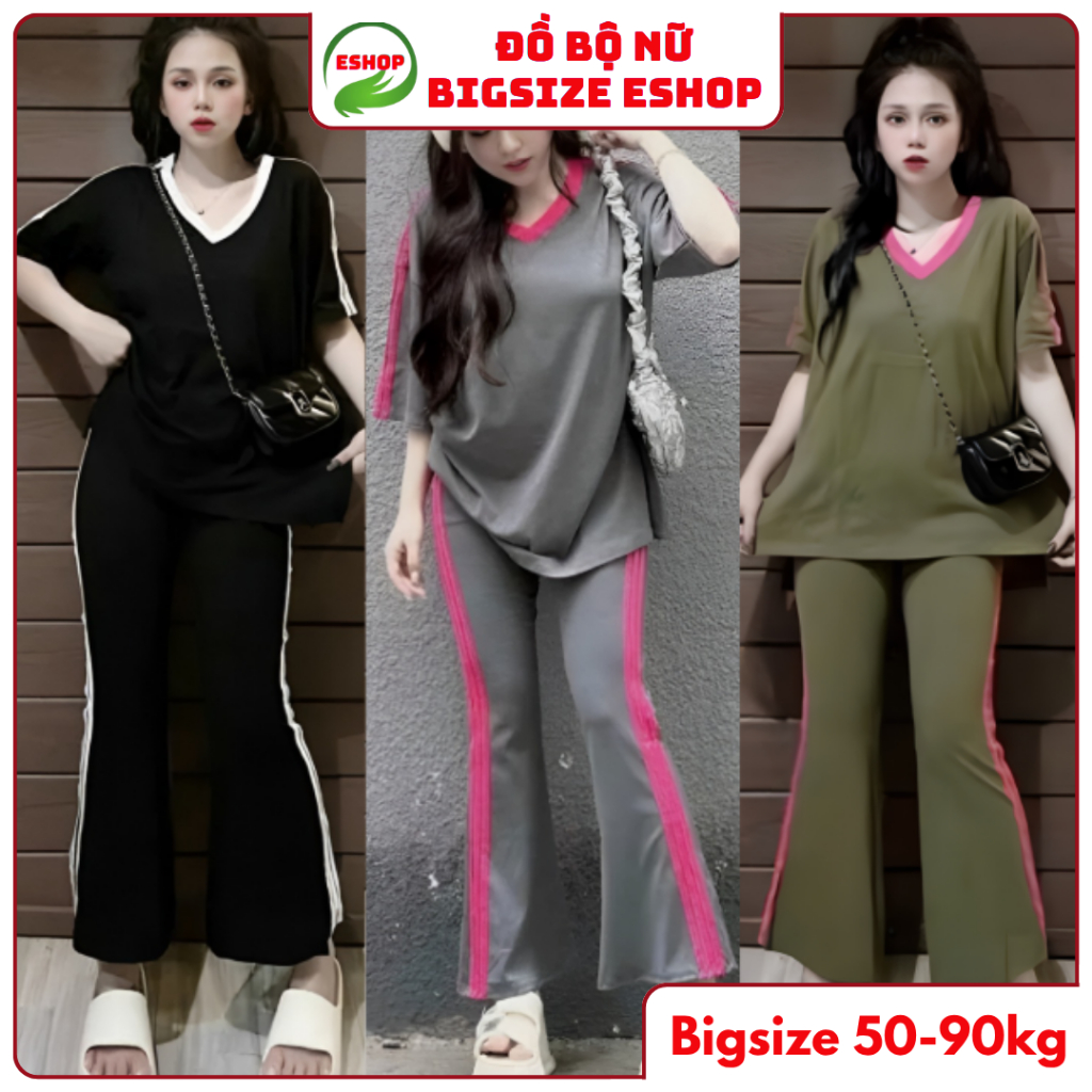 Đồ Bộ Nữ Bigsize Quần Ống Loe Áo Cổ Tim Tay Ngắn ESHOP Set Đồ Nữ Mặc Nhà Sang Chảnh Set Bộ Đẹp BL68