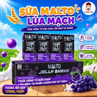 Thùng sữa lúa mạch Malto socola bạc hà (có thạch), nho 48 hộp x 170ml