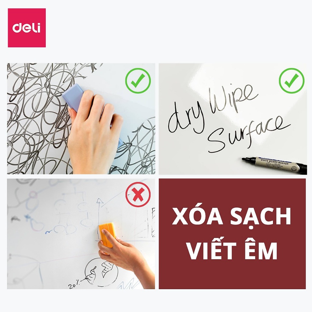 [🔥MỞ BÁN TẶNG QUÀ] Bảng Từ Trắng Có Kẻ Ô Treo Viết Bút Lông Deli Bảng Mica Nam Châm Kèm Khay Đựng Học Sinh