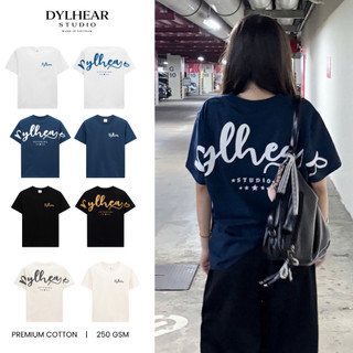 Áo thun DYLHEAR form rộng, Cotton 250gsm co giãn thoải mái, màu đen trắng kem xanh navy A01