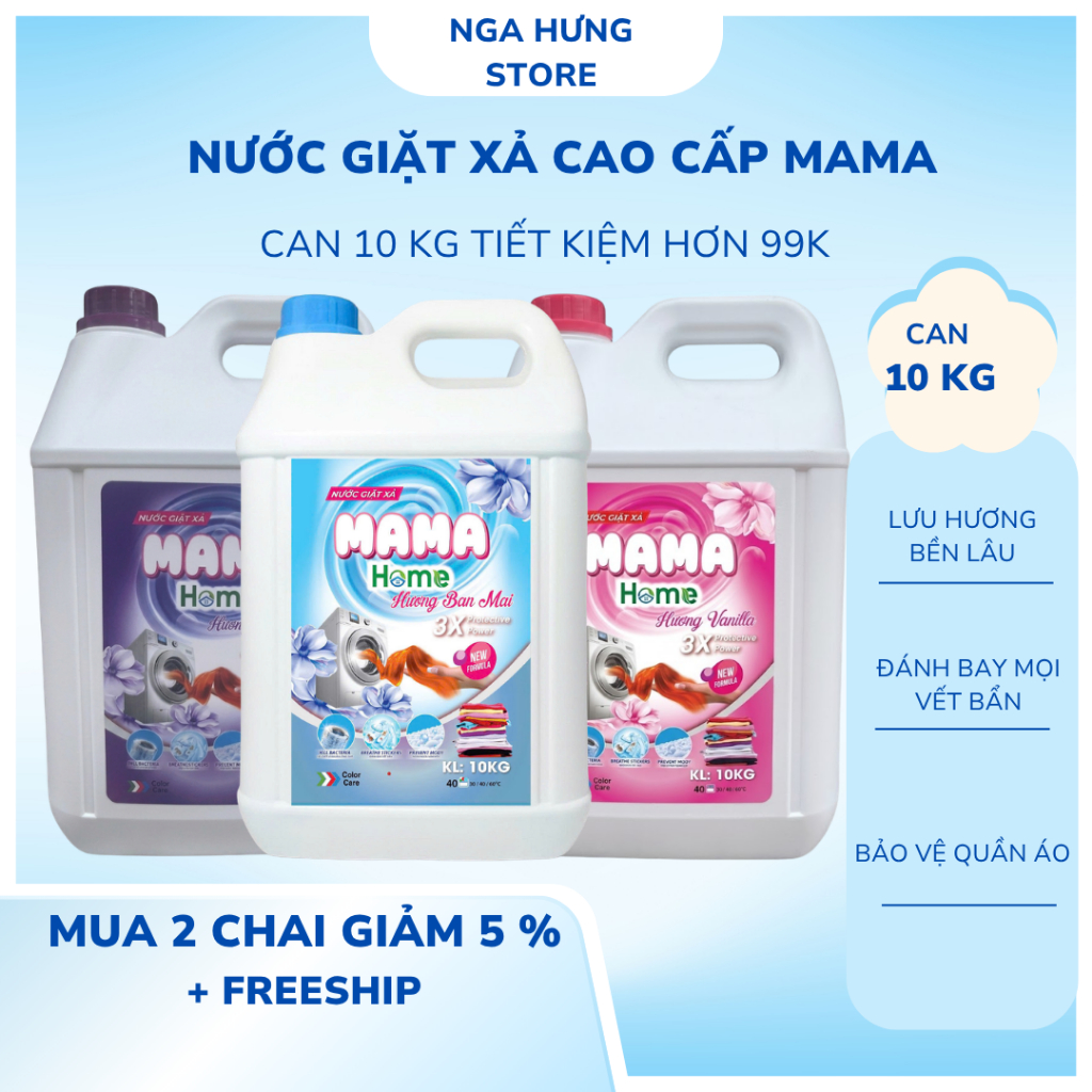 Nước Giặt Cao Cấp MAMA Can 10kg Đậm Đặc, Lưu Hương Lâu Bền, Làm Sạch Nhanh, An Toàn Cho Da Tay