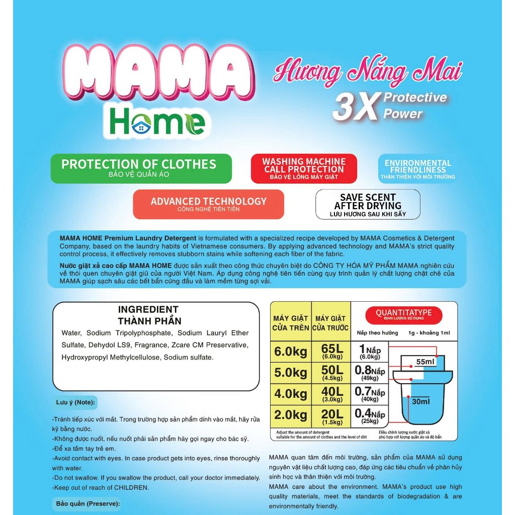 Nước Giặt Cao Cấp MAMA Can 10kg Đậm Đặc, Lưu Hương Lâu Bền, Làm Sạch Nhanh, An Toàn Cho Da Tay